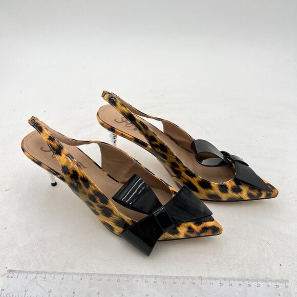 FOWT Leopard Pointed Toe Slingback Bow Dress Pumps Stiletto Heels Prom Sandals - Picture 4 of 8